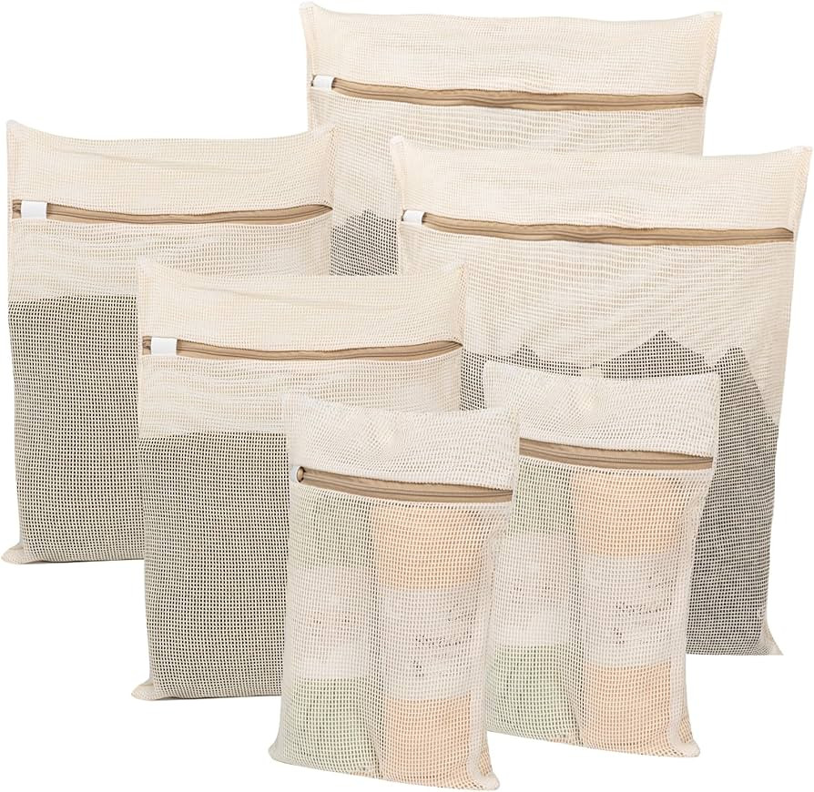6-Piece Bag, Durable Cotton Mesh Laundry Bag, Sturdy Zipper, Breathable Mesh, Exquisite Laundry B... | Amazon (US)