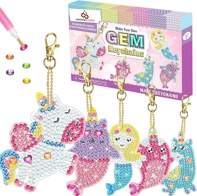 ORIENTAL CHERRY Arts and Crafts for Kids Ages 8-12 - Make Your Own GEM Keychains - 5D Diamond Art... | Amazon (US)