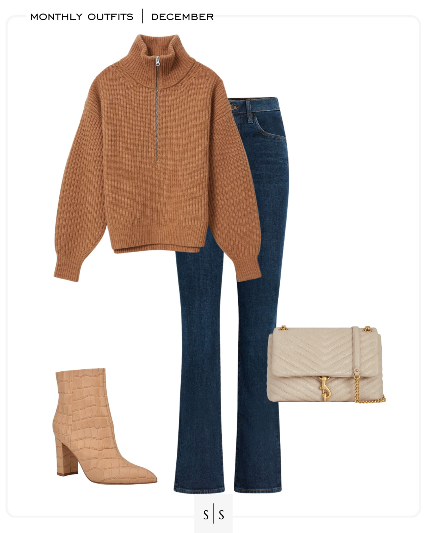 Monthly outfit planner : DECEMBER looks | #quarterzipsweater #sweaterseason #bootcutjeans #crocboot #classicstyle #winteroutfit | See entire calendar on thesarahstories.com  ✨

#LTKstyletip