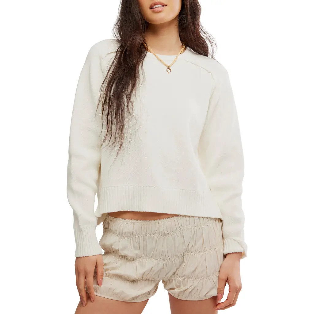 Free People Spring Street Cotton Crewneck Sweater in Optic White at Nordstrom Rack, Size X-Large | Nordstrom Rack