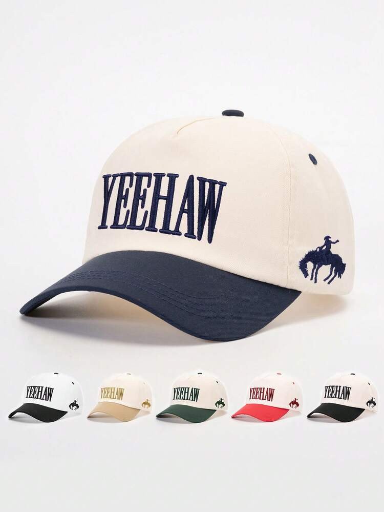 1pc Embroidered "YEEHAW" Color Blocking Baseball Cap, Adjustable Sun Protection Casual Hat For Spring & Autumn Travel, Fashion & Versatile Sunscreen Hat, Y2K Style For Youth | SHEIN