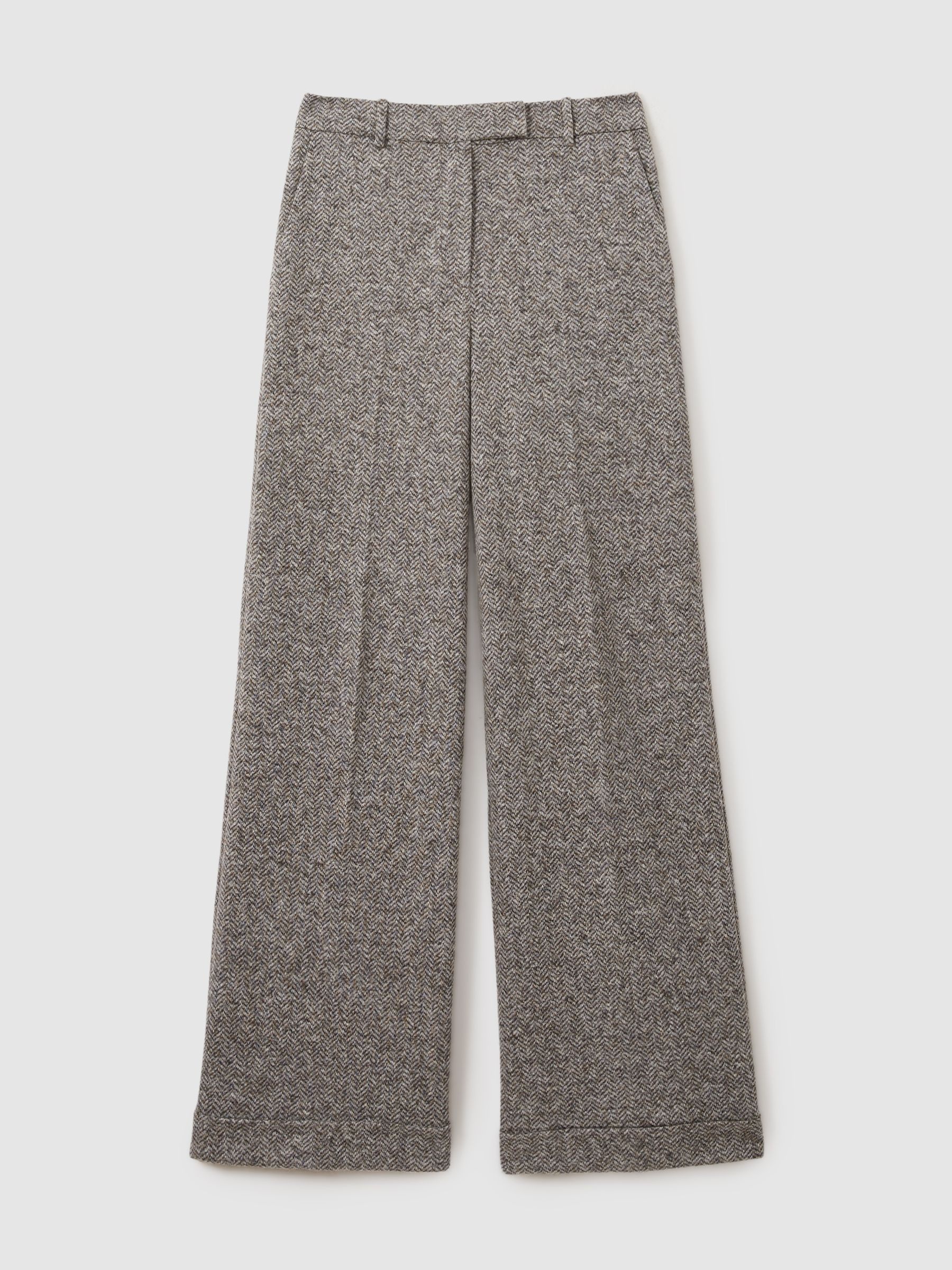Reiss Textured Wool Blend Wide Leg Suit Trousers in Grey - REISS | Reiss UK