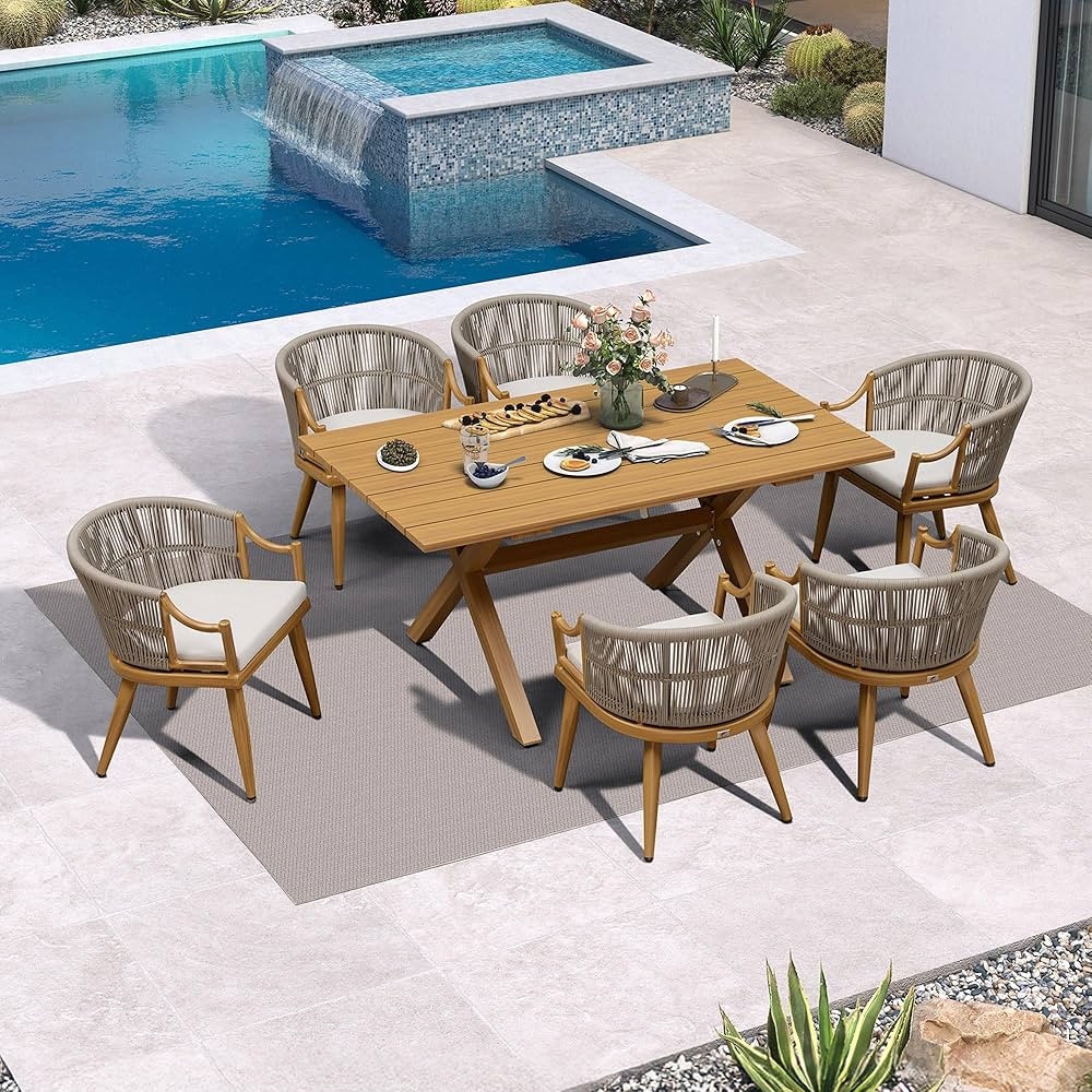 PURPLE LEAF 7 Pieces Outdoor Dining Set All Weather Wicker Patio Dining Set with Rectangular Alum... | Amazon (US)