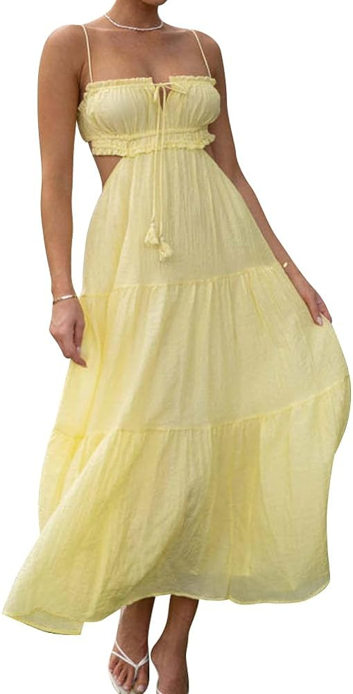 Women's Sexy Spaghetti Strap Maxi Dress Summer Sleeveless Side Cut Out Dress Casual Boho Backless... | Amazon (US)
