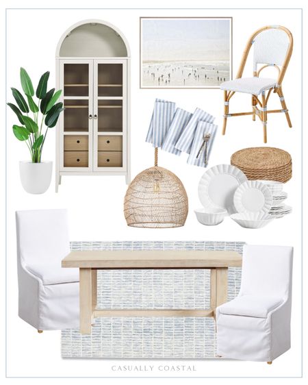 Light & Airy Coastal Dining Room! Also, these white dining chairs are just $150 each (with free shipping!) but inventory is limited so don’t delay on them! 
-
Coastal Home decor, coastal decor, coastal interiors, coastal dining room, dining room furniture, coastal style, dining room, neutral dining room, neutral home, faux plants, faux palm tree, area rug, coastal rug, dining room rug, affordable dining room chairs, coastal dining table, pottery barn dining table, extending dining table, slope arm slipcover chair, dining chairs under $150, dining chairs under $200, bistro chairs, white dining chairs, Serena & Lily dining chairs, TJ Maxx dining chairs, capitola rug, blue and white rugs, living room rugs, 8x10 rugs, dining room room ideas, dining room decor, coastal artwork, dining room artwork, beach artwork, rattan dining chair, woven placemat set, round rattan placemat, Amazon placemats, Amazon dinnerware, white fish are, Amazon palm trees, modern plates and bowls set, tall arched storage display cabinet, dining room cabinet, stripe linen napkins, round planter, rattan pendant light fixture, coastal pendant light, dining room lighting, designer looks for less

#LTKfindsunder100 #LTKhome #LTKstyletip