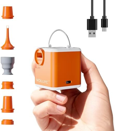 Portable Air Pump for Inflatables, 2400mAh Ultra Powerful Mini Air Mattress Pump with Camping Lig... | Amazon (US)