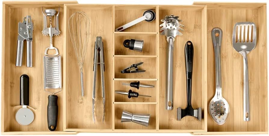 Adjustable Kitchen Drawer Organizer for Utensils and Junk, Expandable to 33 Inches Wide, 9 Compar... | Amazon (US)