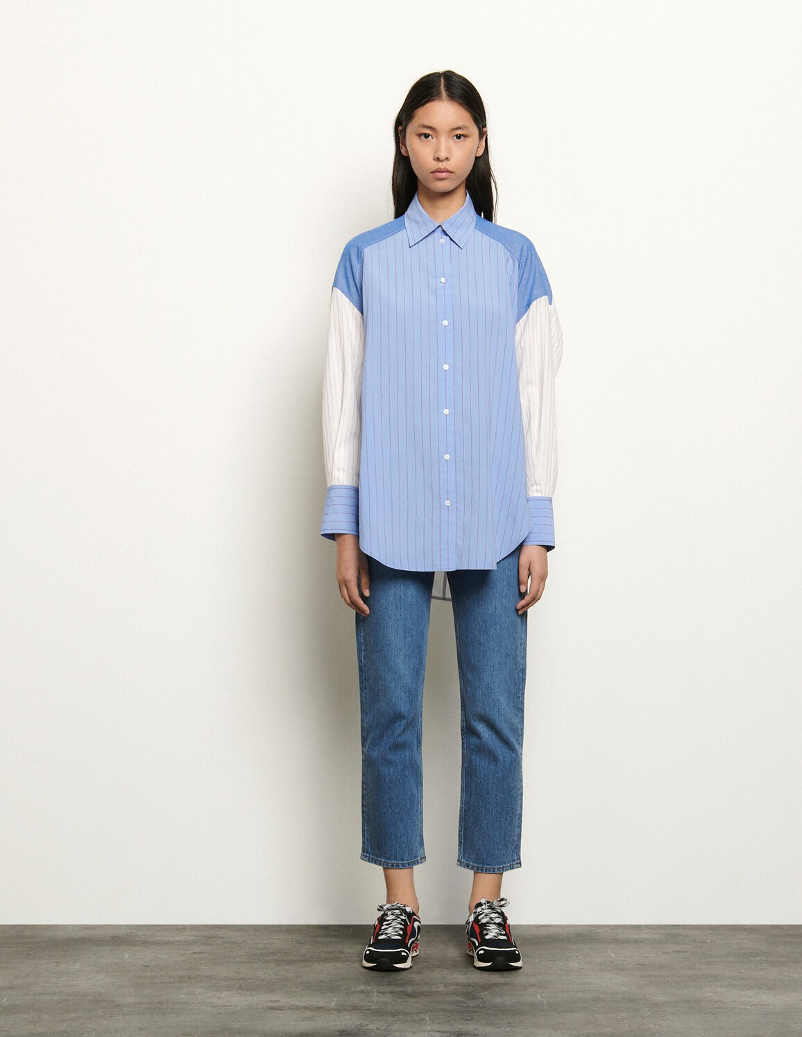 Oversized striped patchwork shirt | Sandro Paris (US)
