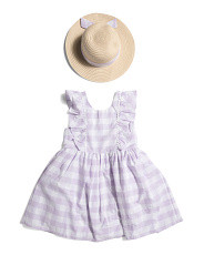 Girls Gingham Dress With Straw Hat | Marshalls