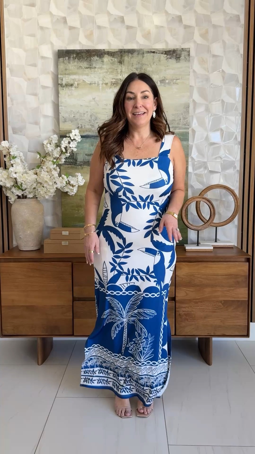 Amazon resort beach vacation dress runs true to size, wearing large. This is has kinda weird pocket placement and is unlined but very stretchy. 

Linked similar jewelry - strapless bra wearing 38D runs true to size 

#LTKMidsize #LTKOver40 #LTKTravel