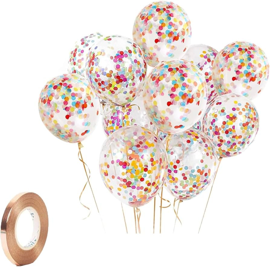 25Pcs Confetti Balloon, Multicoloured Balloons, Rainbow Balloons, Balloons, Balloon Ribbon, Anniv... | Amazon (UK)
