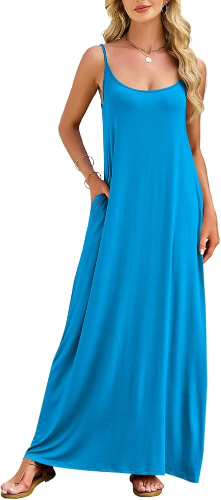 Naggoo Womens Summer Maxi Dresses Casual Long Dress Strappy Scoop Neck Sleeveless with Pockets | Amazon (US)
