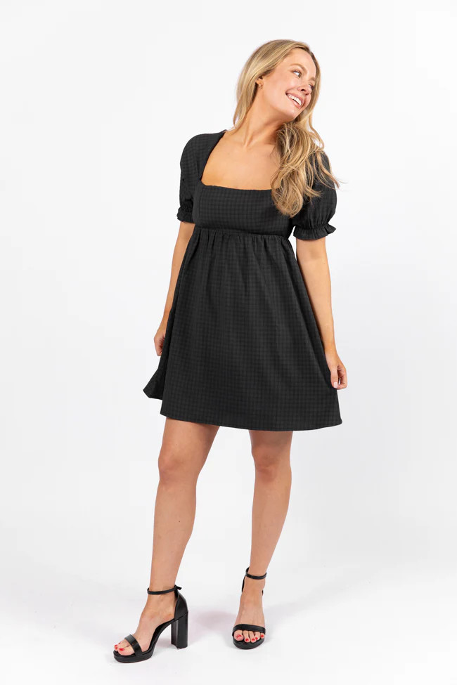 All My Days Black Square Neck Printed Mini Dress | Pink Lily