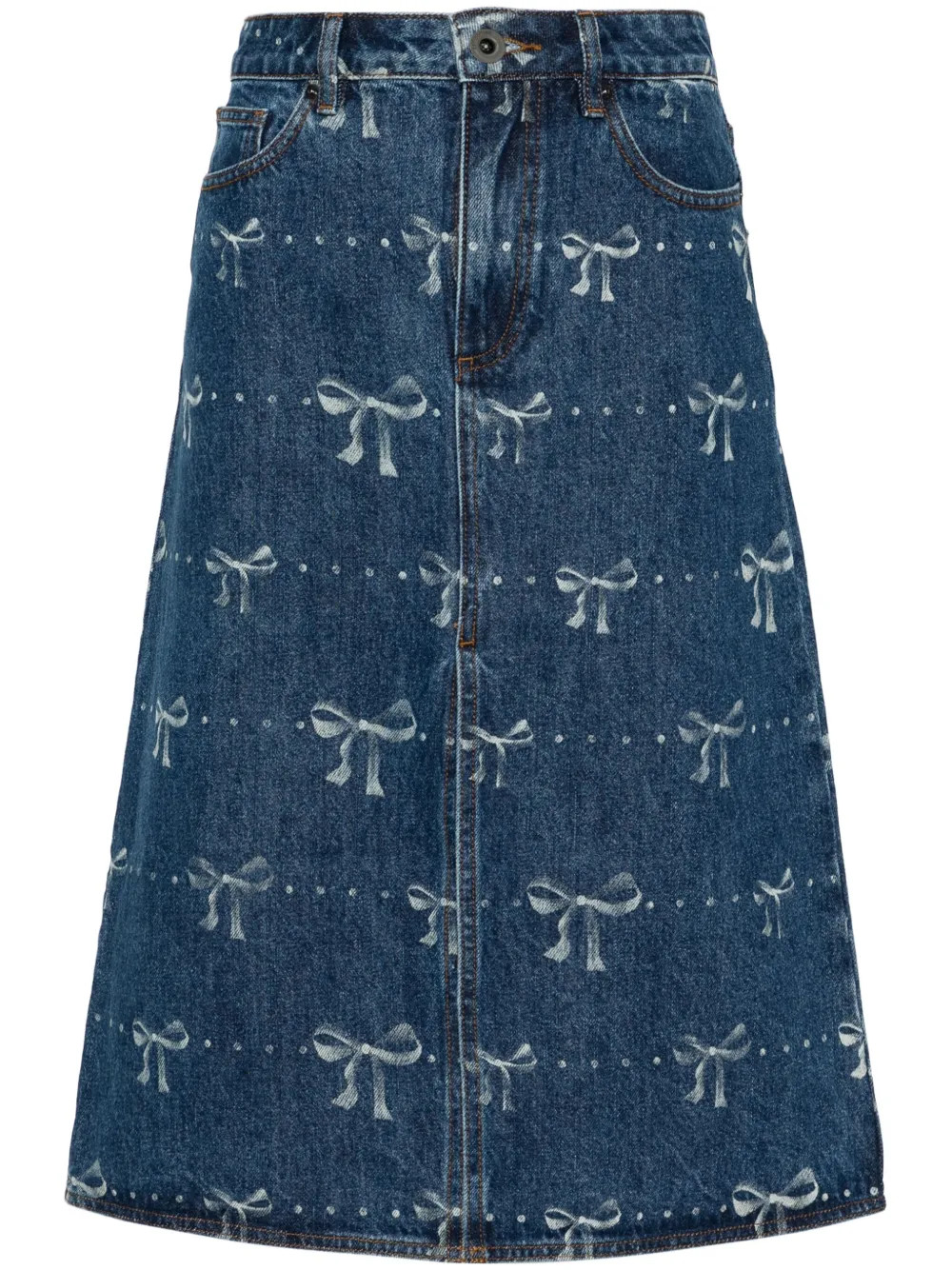 Self-Portrait bow-print Denim Skirt | Blue | FARFETCH | Farfetch Global