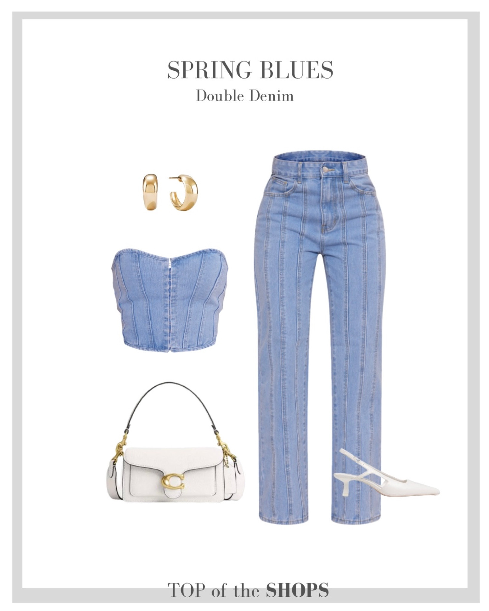 Spring Style, Spring Outfit Inspiration, H&M, Wardrobe Staple, Brunch Outfits, Denim Corset Top, Denim Coord Slingback Pumps, Coach Bag, White Tank Top, Sunglasses, Gold Hoops

#LTKSeasonal #LTKeurope #LTKstyletip