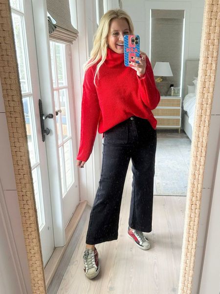 These front pocket black jeans are perfection. Wearing the size 26. They are so flattering. Loving the red cowl neck sweater for the upcoming holiday season. Wearing size small. Code FANCY10 for 10% off

#LTKstyletip #LTKfindsunder100 #LTKSeasonal