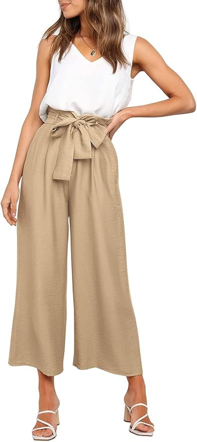 FANCYINN Womens Two Pieces Outfits Long Wide Leg Pants V Neck Tops Long Wide Leg Pants | Amazon (US)