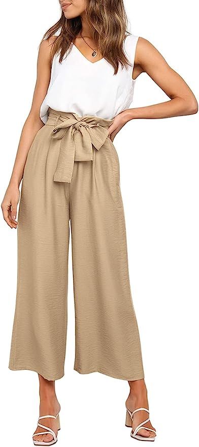 FANCYINN Womens Two Pieces Outfits Long Wide Leg Pants V Neck Tops Long Wide Leg Pants | Amazon (US)