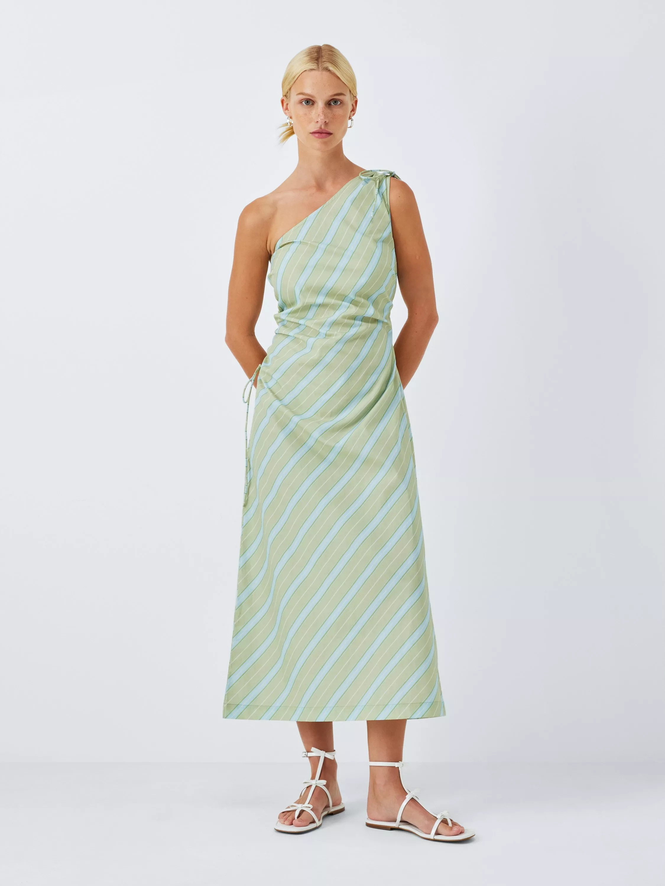 John Lewis ANYDAYStripe Tie Detailing One Shoulder Dress, Green Multi | John Lewis (UK)
