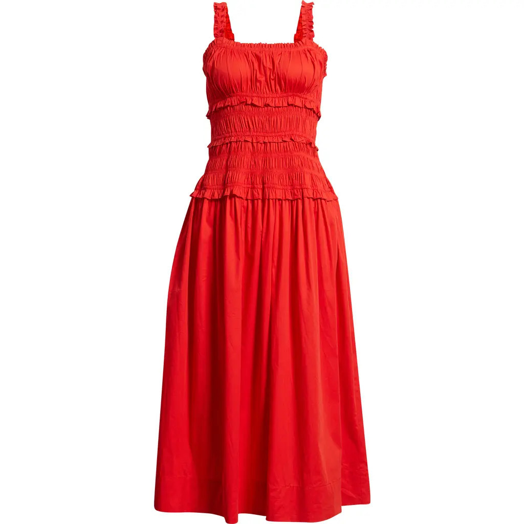 CeCe Ruffled Smocked Stretch Cotton Sundress in Classic Cherry at Nordstrom, Size Medium | Nordstrom