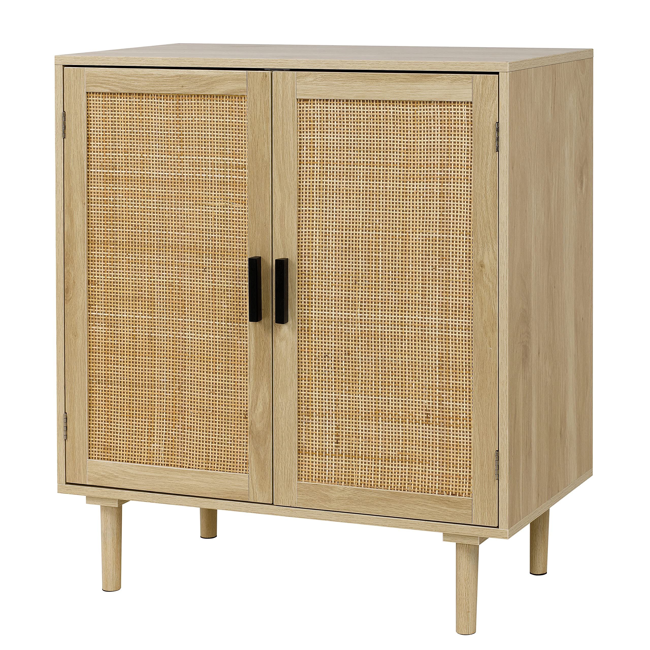 Finnhomy Sideboard Buffet Kitchen Storage Cabinet with Rattan Decorated Doors, Dining Room, Hallway, Cupboard Console Table, Liquor / Accent Cabinet, 31.5X 15.8X 34.6 Inches, Natural | Amazon (US)