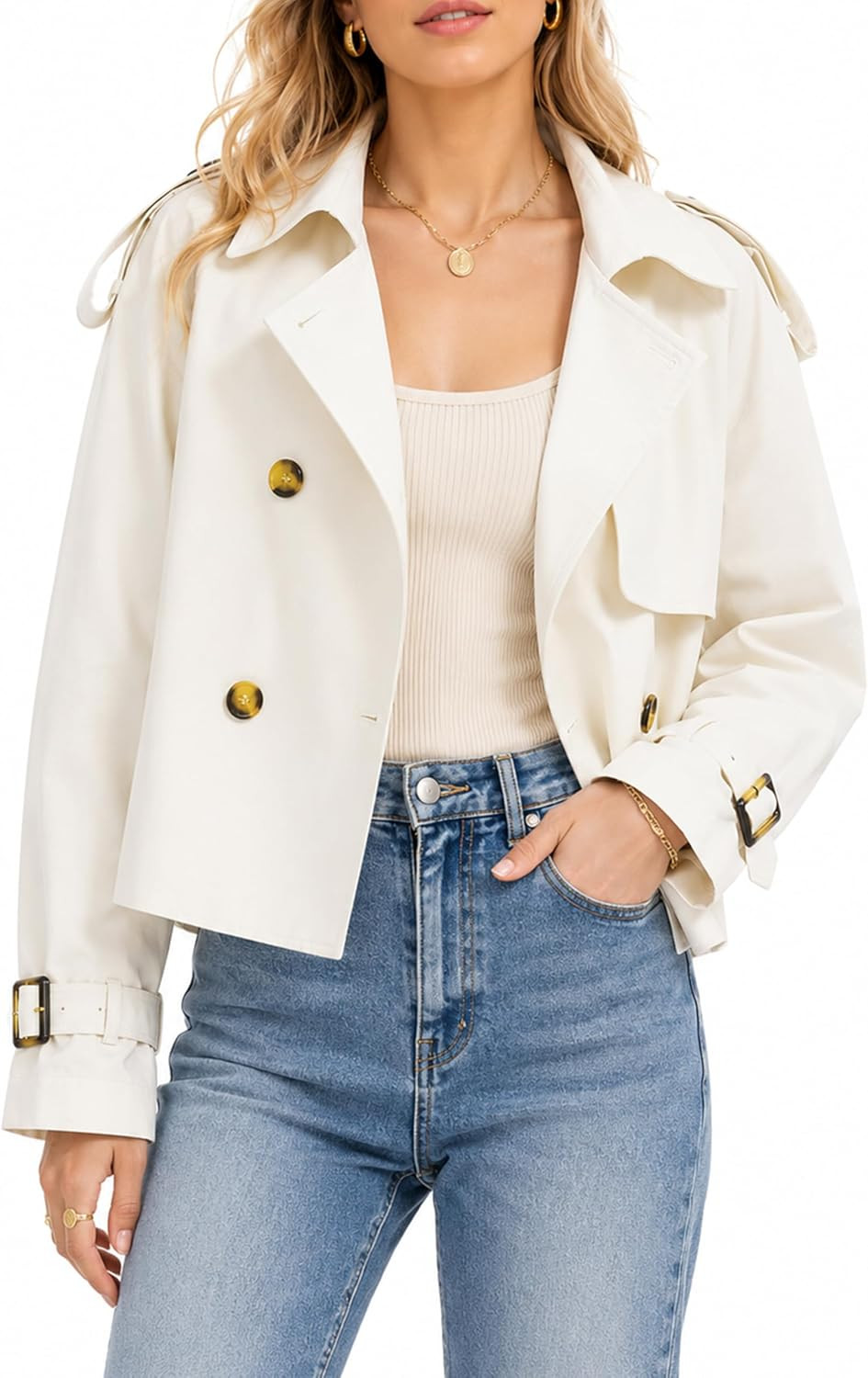 Orolay CHIIONE Women Crop Double Breasted Trench Coat Short Cropped Jacket | Amazon (US)