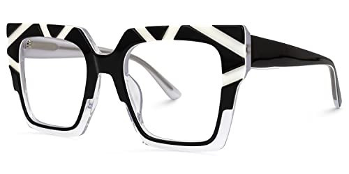VOOGLAM Black/White Square Blue Light Blocking Glasses, Fashion Glasses Frame for Women Anti Eyestrain & UV | Amazon (US)