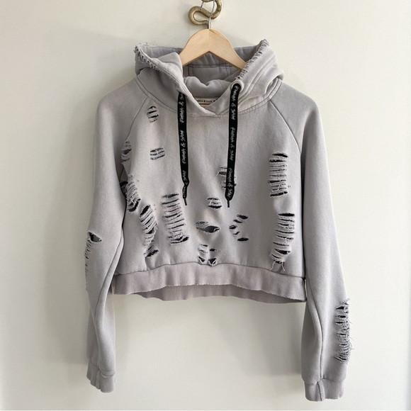 [emma & sam] slash distressed hoodie sweatshirt gray black L | Poshmark