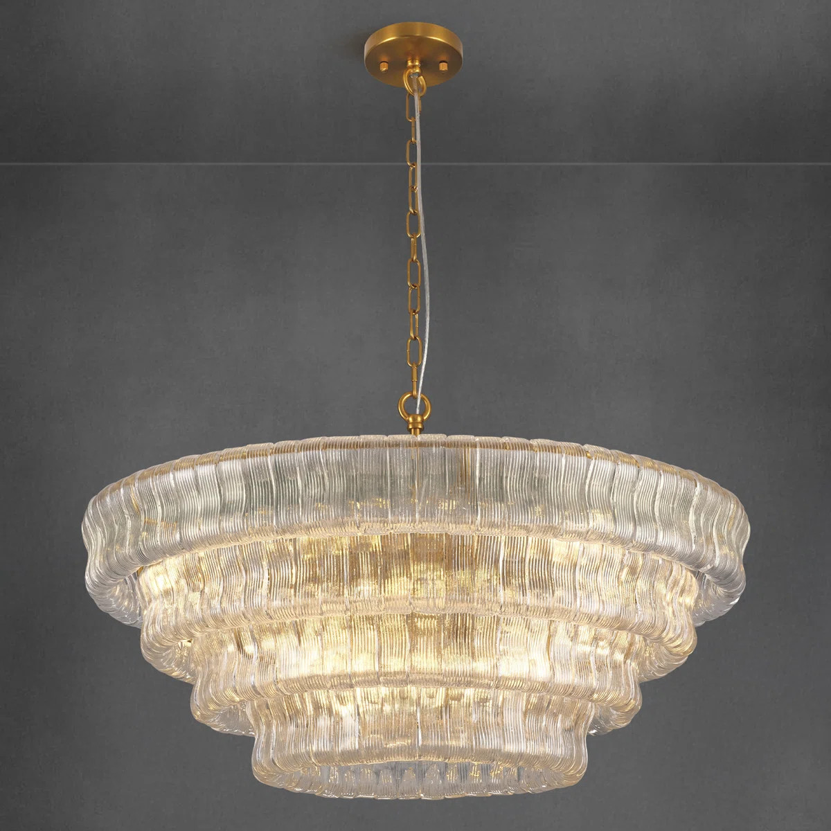 8/12-Light 24"/36" Dimmable Tiered Round Chandelier With Ribble Glass | Wayfair North America