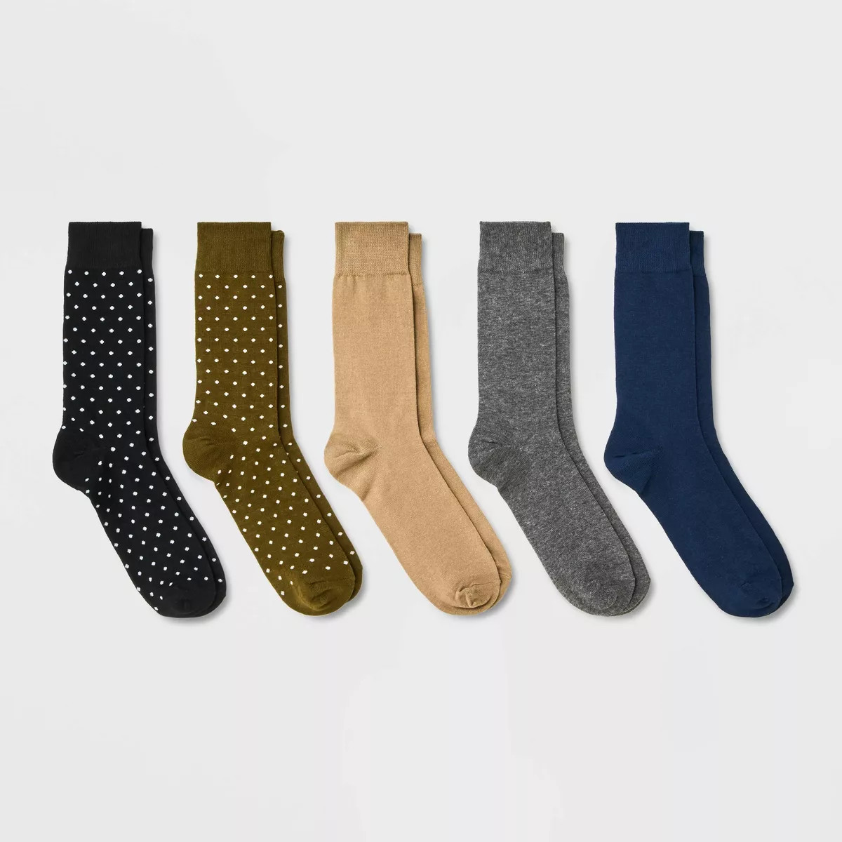 Men's Solid Dots Dress Socks 5pk - Goodfellow & Co™ Blue/Tan 7-12 | Target