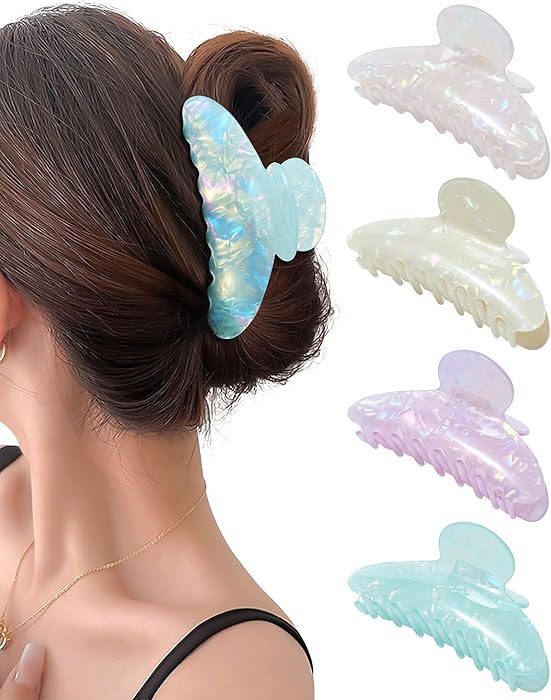Mesovor 4 Pack Acrylic Hair Clips Claws, Nonslip 4.1" Large Hair Grip Hairclips for Thin and Thic... | Amazon (US)