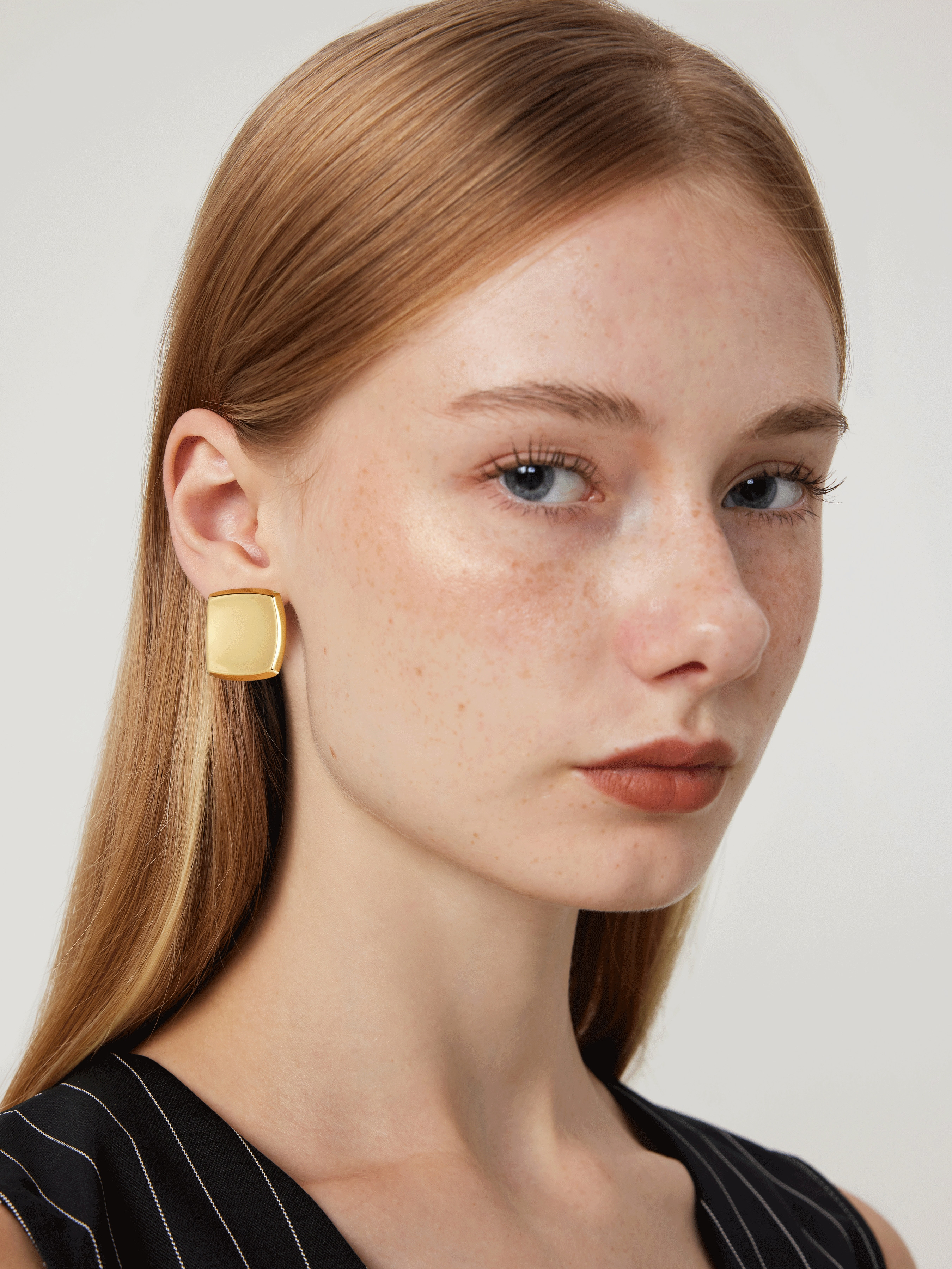 Stainless Steel Golden Block Stud Earrings For Coffee Shop Daily Casual Date Work | Cider