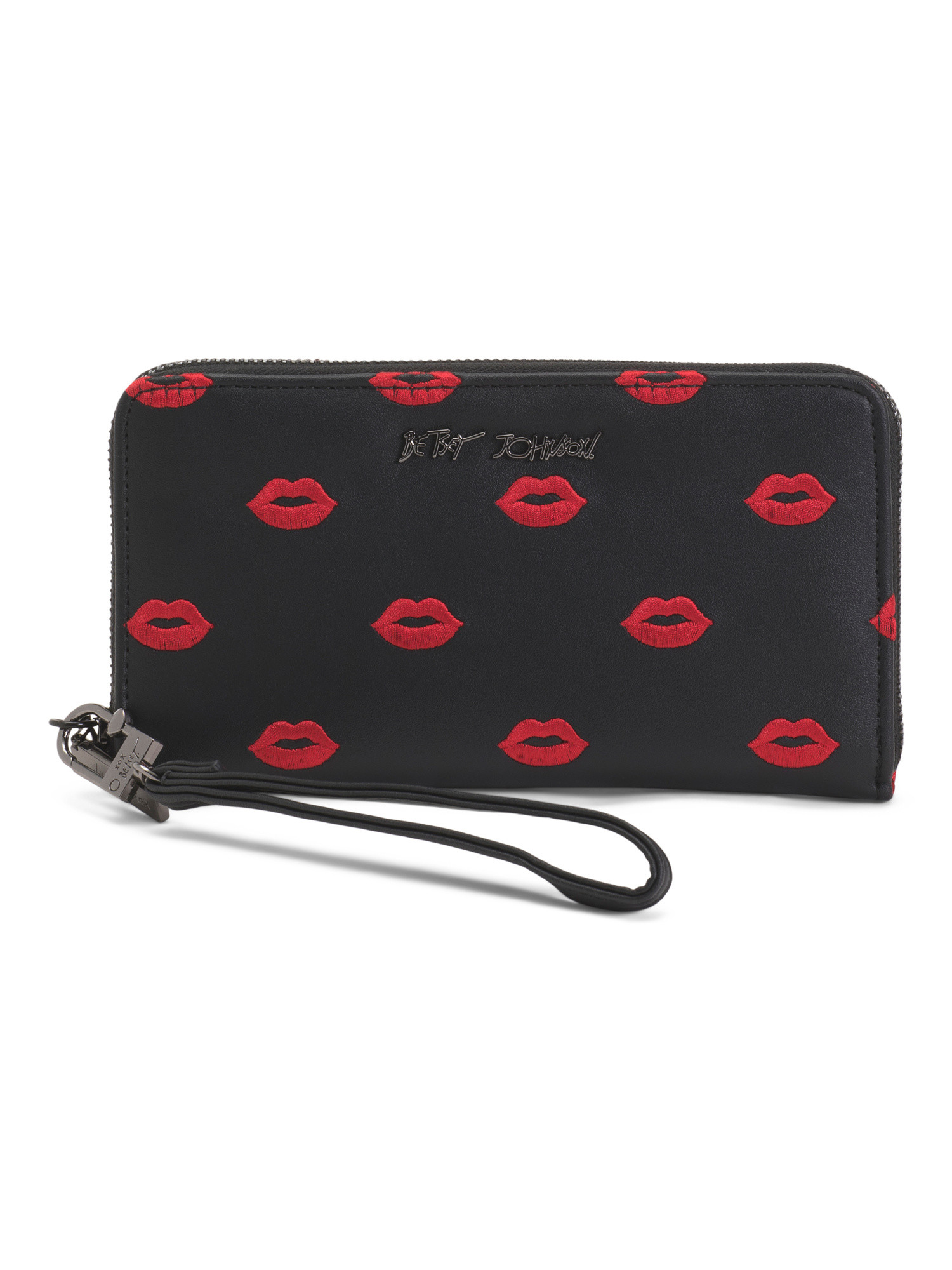 Lips Embroidered Zip Around Wallet | TJ Maxx