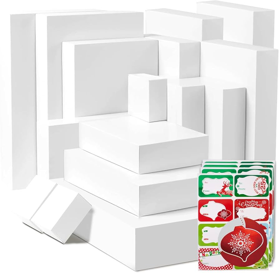 16 White Gift Wrap Boxes Bulk with Lids for Wrapping Extra Large Clothes and 80 Count Christmas T... | Amazon (US)