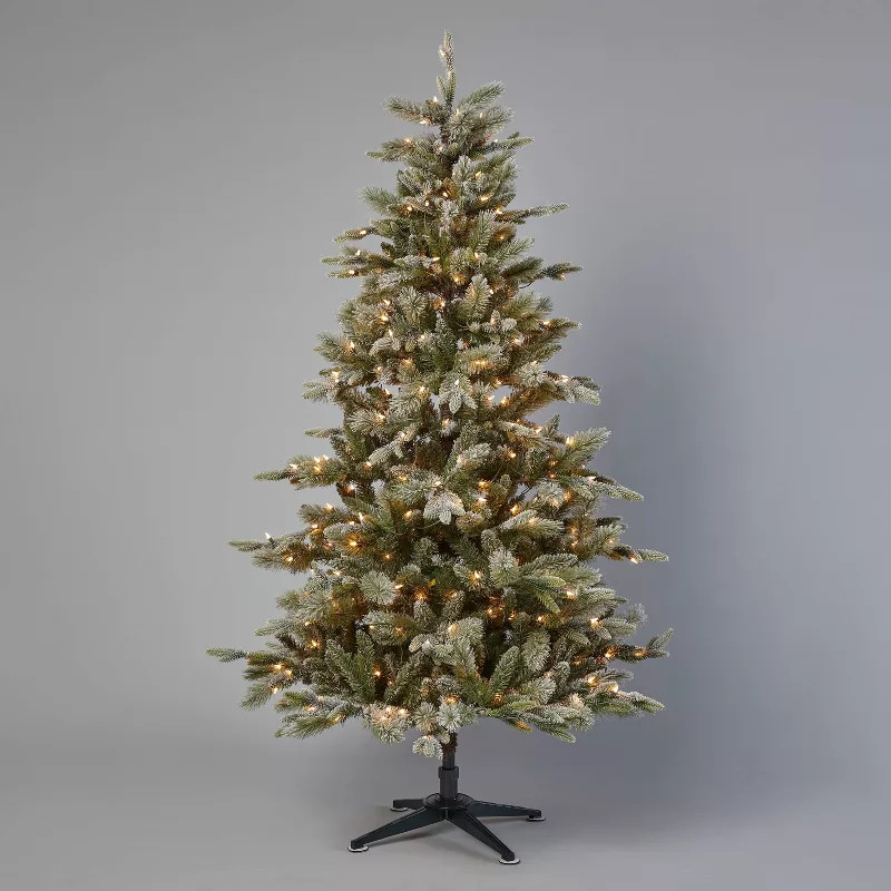 6.5' Pre-Lit Indexed Flocked Glittered Balsam Fir Artificial Christmas Tree Clear Lights - Wo... | Target