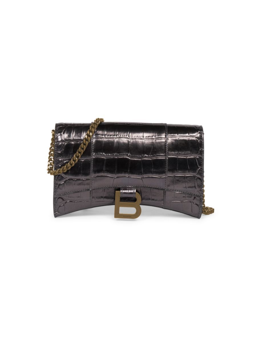 Balenciaga Hourglass Croc-Embossed Leather Wallet-On-Chain | Saks Fifth Avenue