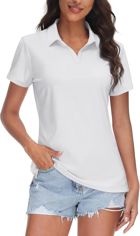 TACVASEN Black Women Polo Shirts UPF 50+ Golf Shirt V Neck Short Sleeve Shirt Sun Protection Coll... | Amazon (CA)