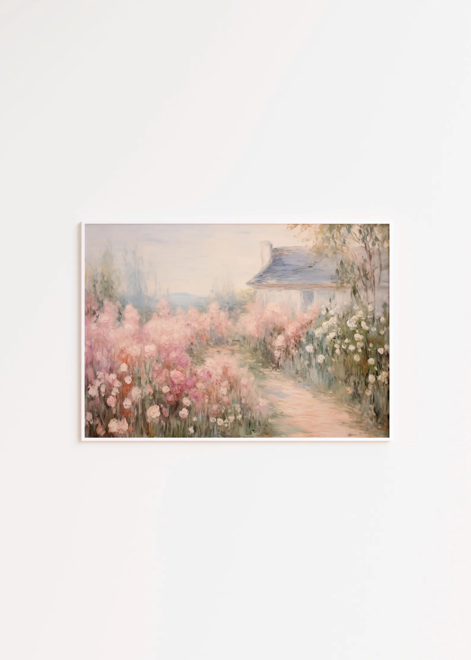 Cottage Monet Light Pink Wall Art, Soft Pastel Impressionist Print, Cottage core landscape rustic... | Etsy (US)