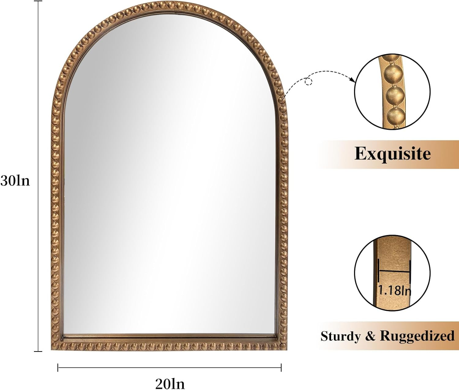 ironsmithn Gold Arched Mirror, 20"x30" Beaded Frame Arch Mirrors, Marlowe Decorative Accent Mirro... | Amazon (US)