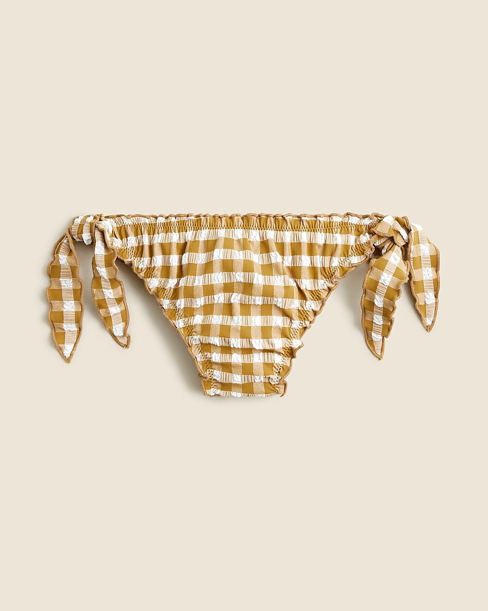 Lettuce-trim string bikini bottom in gingham | J. Crew US