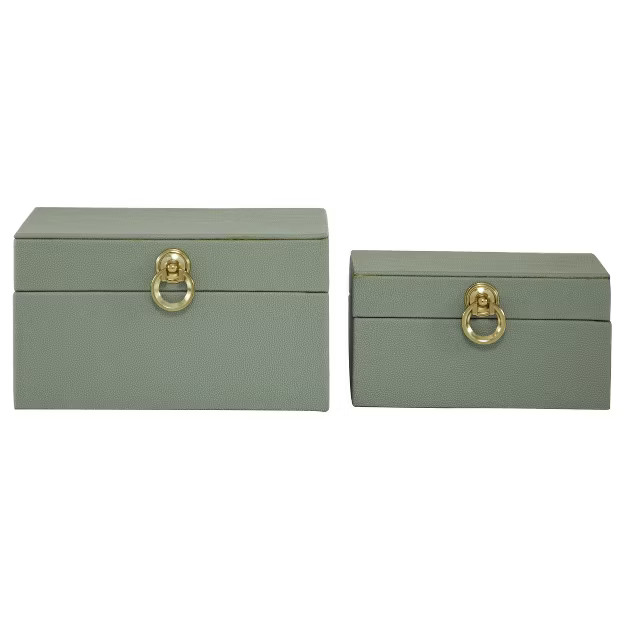 Set of 2 Faux Shagreen Wood Box with Metal Ring Fixtures - Olivia & May | Target