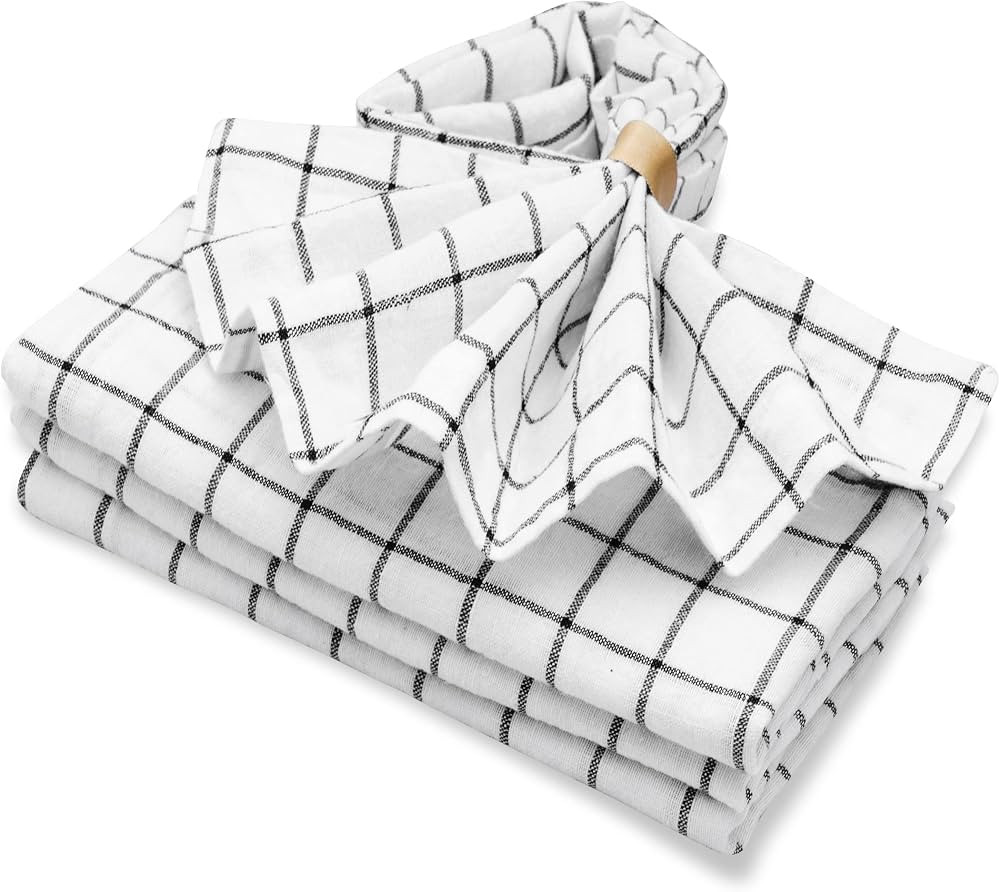 Black Linen Napkins Set of 4, 100% Pure Linen Napkins, Washed Linen Napkins, Buffalo Plaid Napkin... | Amazon (US)