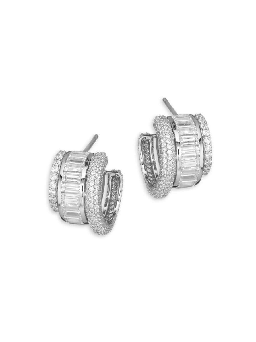 Adriana Orsini Stacked Sterling Silver &amp; Cubic Zirconia Triple-Hoop Earrings | Saks Fifth Avenue