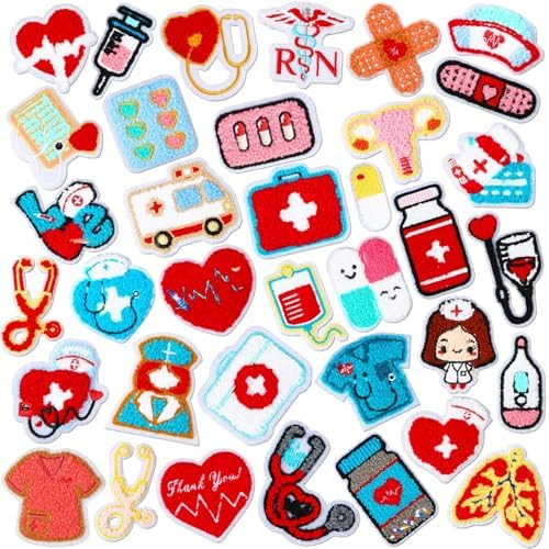 36pcs Self Adhesive Nurse Patches Medical Nursing Embroidered Sew Applique Repair Patch Emblem Nu... | Amazon (US)