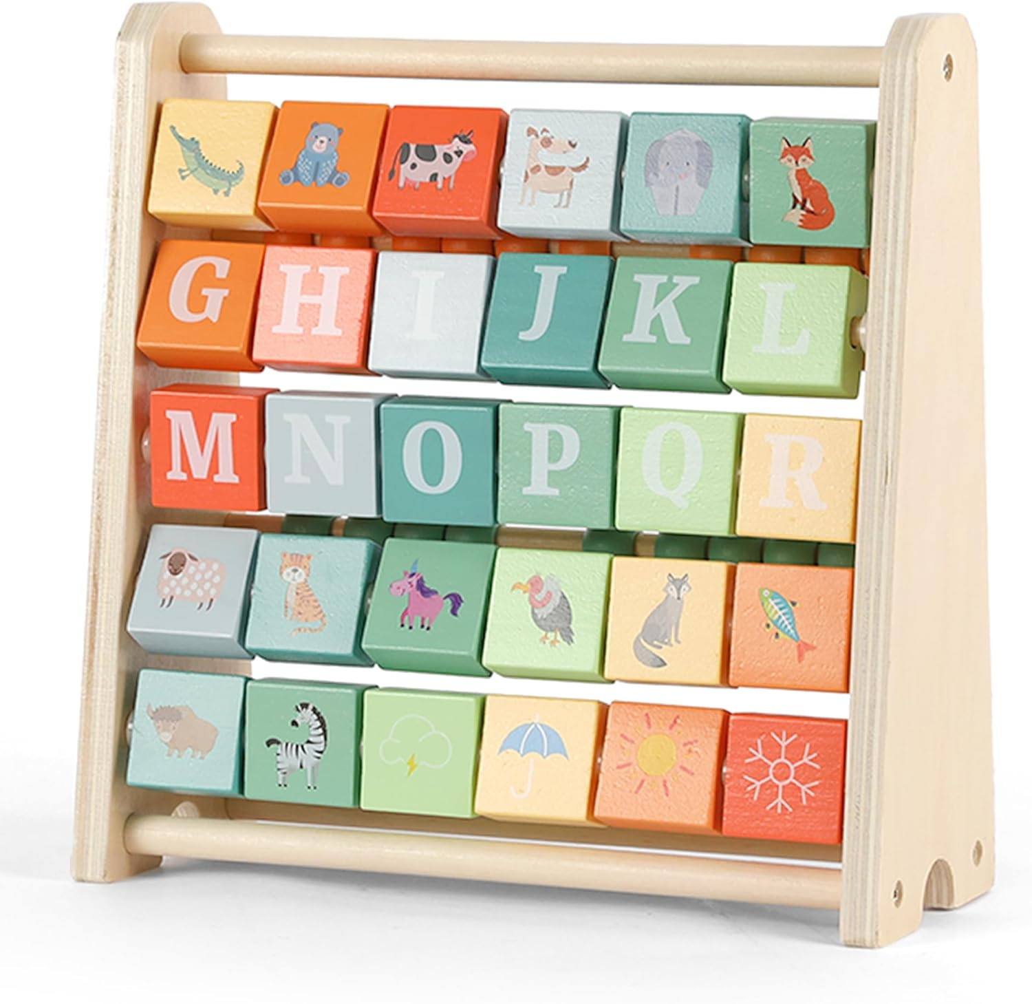 FReniland Wooden Activity Cube - Double-Sided Abacus & Alphabet Flip Tiles for Toddlers 18M+, Edu... | Amazon (US)
