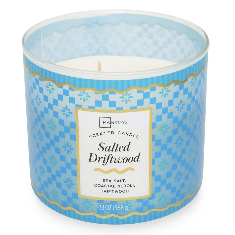 Mainstays 3-Wick Salted Driftwood Fragrance Candle with a Decorative Wrap, 13-Ounce | Walmart (US)