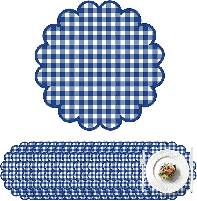 100Pcs Checkered Paper Placemats Dark Blue Gingham Place Mats 13.5 Inch Disposable Round Decorati... | Amazon (US)