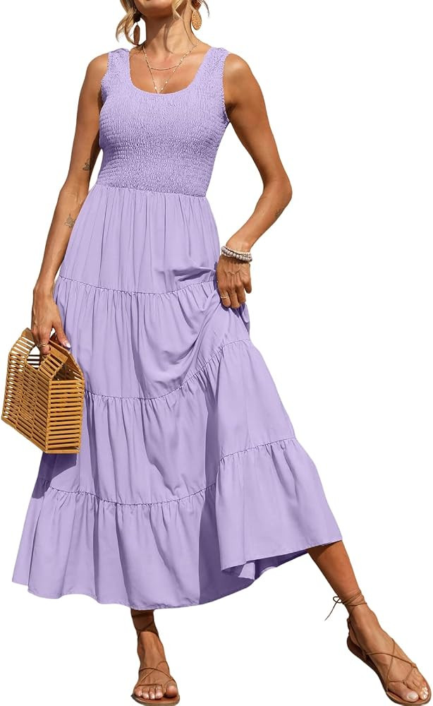 PRETTYGARDEN Women's 2023 Casual Loose Plain Maxi Sundress Smocked Tank Dress Sleeveless Summer B... | Amazon (US)