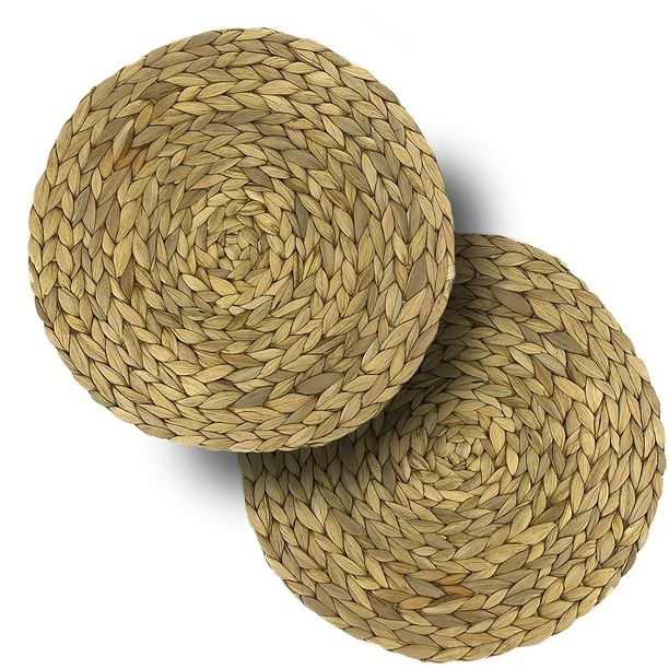 Large Round Woven Placemats for Dining Table - 2 Pack | Natural Water Hyacinth Mat Made from Stra... | Walmart (US)
