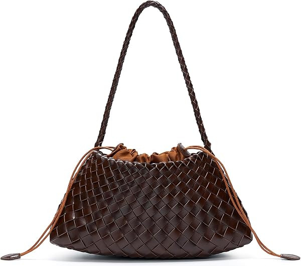 Small Woven Purse for Women Vegan Leather Underarm Shoulder Hobo Handbag | Amazon (US)